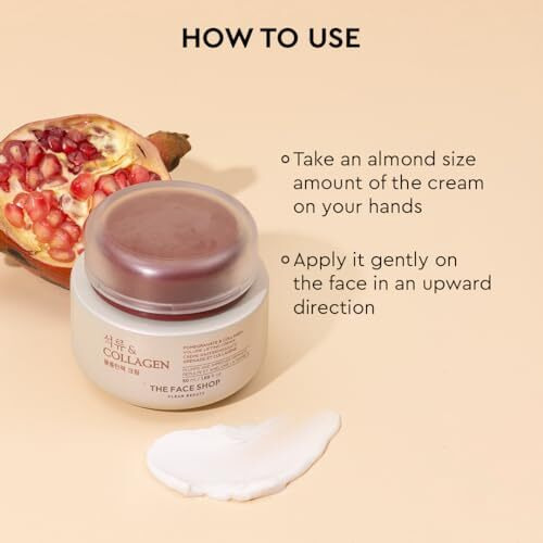 The Face Shop Pomegranate & Collagen Face Cream With 10% Marine Collagen & Pomegranate Extracts | Day & Night Cream To Smooth Wrinkles & Give Intense Moisturization | Suitable For All Skin Types, 50Ml