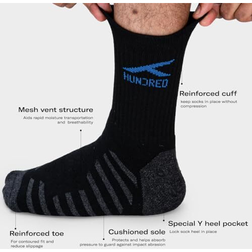 Hundred Nylon Stripe Quarter Length Performance Sports Socks (Black)