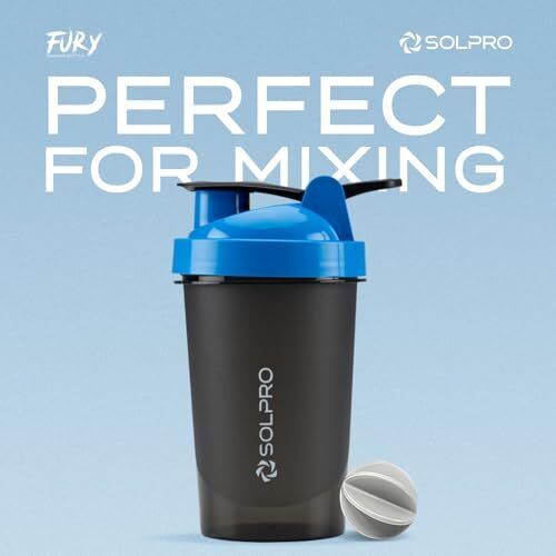 Solpro Fury Shaker Bottle | 450Ml | Portable And Leak-Proof | Non-Slip Grip | Ideal For Protein Shakes, Smoothies, Pre Workout And More | Bpa Free (Blue)