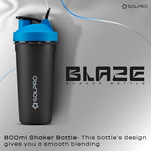 Solpro Blaze Shaker Bottle | 800Ml | Leak-Proof And Mess-Free | Non-Slip Grip | Ideal For Protein Shakes, Smoothies, Pre Workout And More | Bpa Free (Blue)