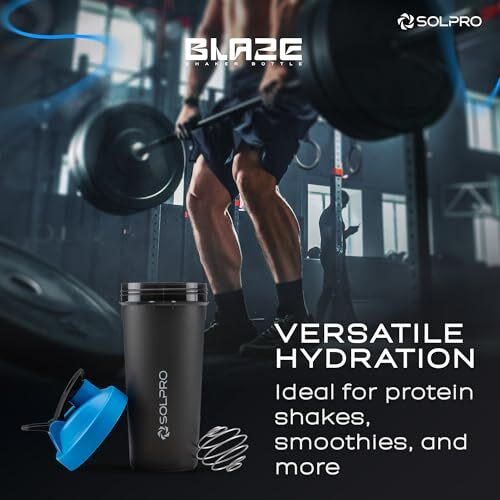 Solpro Blaze Shaker Bottle | 800Ml | Leak-Proof And Mess-Free | Non-Slip Grip | Ideal For Protein Shakes, Smoothies, Pre Workout And More | Bpa Free (Blue)