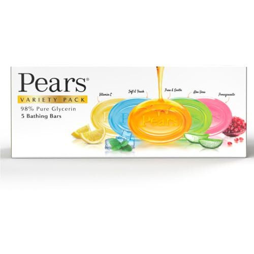 Pears Variety Pack Bathing Soap Bar 125 G (Pack Of 5) With Glycerin For Glowing Skin & Body - Paraben Free, For Men & Women