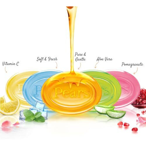 Pears Variety Pack Bathing Soap Bar 125 G (Pack Of 5) With Glycerin For Glowing Skin & Body - Paraben Free, For Men & Women