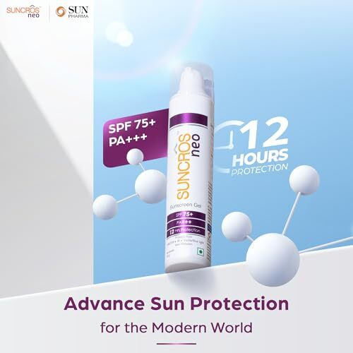 Sunpharma Suncros Neo Generation Sunscreen Gel, Spf 75+ & Pa+++, 12-Hour Sun Protection, Sweat & Water-Resistant Sunscreen, Hydrating, Lightweight, Parabenfree, For Hyperpigmented Skin, 50G