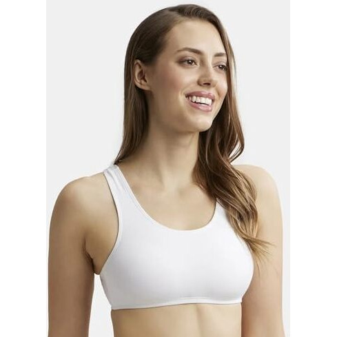 Jockey 1582 Women's Super Combed Cotton Elastane Stretch Slip On Crop Top With Stay Fresh Treatment_White_M