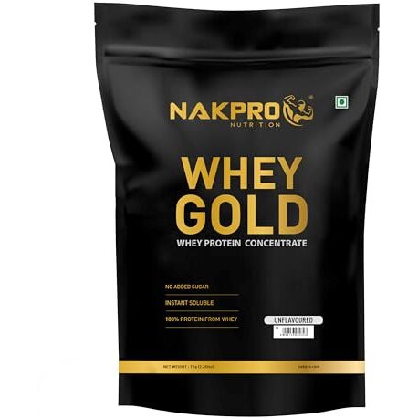 Nakpro Gold Whey Protein Concentrate 80%, 1Kg Unflavoured | 28G Protein, 6.2G Bcaa | Trustified Certified 100% Authentic Supplement Powder & No Adulteration | Fast Absorbing Whey Protein Powder