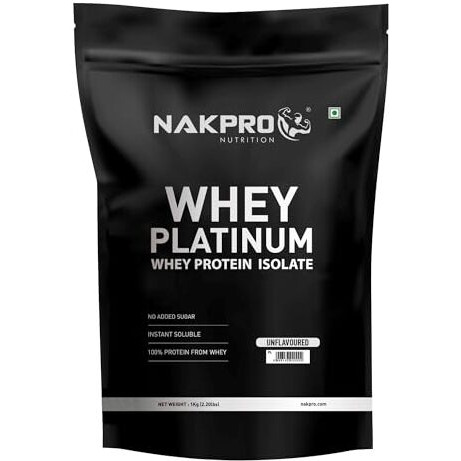 Nakpro Platinum Whey Protein Isolate 90%, 1Kg Unflavoured | 31G Protein, Trustified Certified & No Adulteration | Fast Absorbing Whey Protein Powder