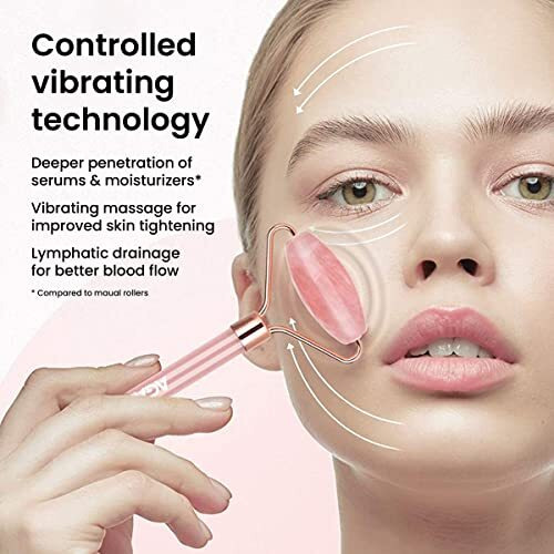 Agaro 3-In-1 Electric Rose Quartz Face Roller, Facial Roller Kit For Face, Eye, Neck, Jade Roller, Anti-Aging Facial Massager For Anti-Wrinkles, Skin Firming And Lifting, (Rose Gold)