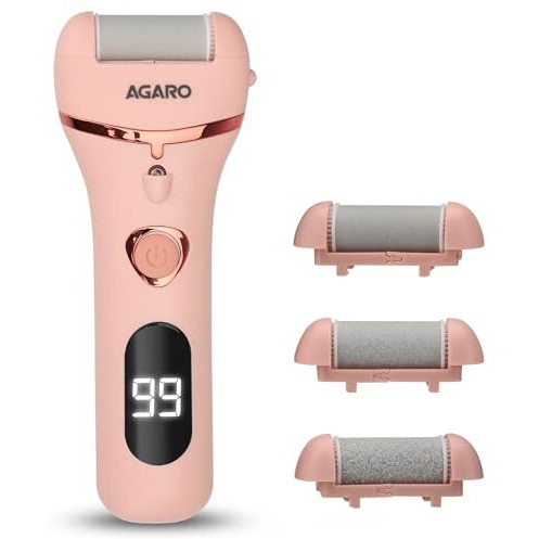 Agaro Callus Remover With 3 Interchangeable Head Rollers, Electronic Foot Scrubber For Callus & Dead Skin Removal, Pedicure Device, 2 Speed, Rechargeable Foot Care, Waterproof, Cr1727, Pink