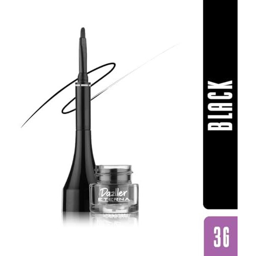 Dazller Eterna Eye Sensation Gel Eyeliner|Water-Proof|Smudge-Proof|Infused Herbal Extracts - Chamomile & Calendula|Flat Brush|Deep Matte Black|3G