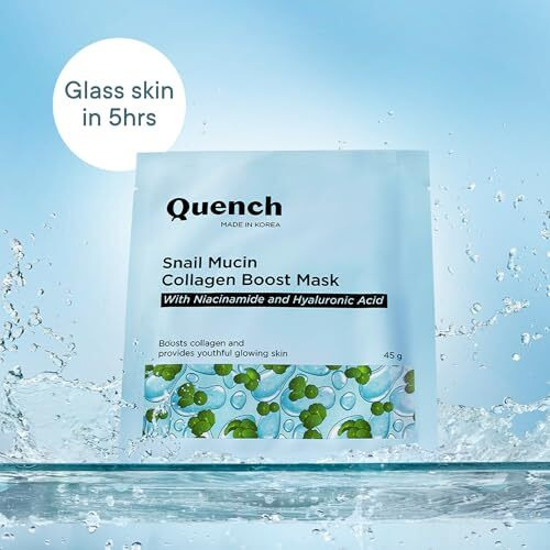 Quench Snail Mucin Collagen Boost Mask With Niacinamide & Hyaluronic Acid For Glass Skin Within 4 Hours | Korean Bio-Collagen Overnight Mask For Deep Hydration | Reduces Pigmentation, Wrinkles & Fine Lines (45G, 1 Piece)