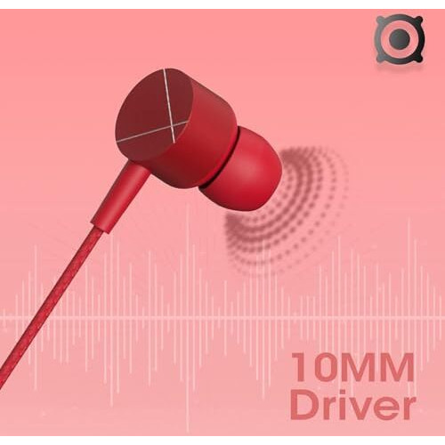 Zebronics Zeb-Buds C2 In Ear Type C Wired Earphones With Mic, Braided 1.2 Metre Cable, Metallic Design, 10Mm Drivers, In Line Mic & Volume Controller (Red)