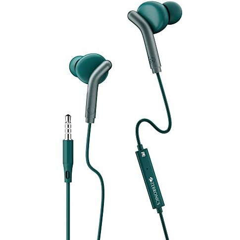 Zebronics Bro In Ear Wired Earphones With Mic, 3.5Mm Audio Jack, 10Mm Drivers, Phone/Tablet Compatible (Green)