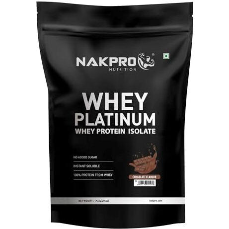 Nakpro Platinum Whey Protein Isolate 1Kg Chocolate | 28G Protein, 6.4G Bcaa | Trustified Certified 100% Authentic Supplement Powder & No Adulteration | Low Carbs, Fast Absorbing Whey Protein Powder