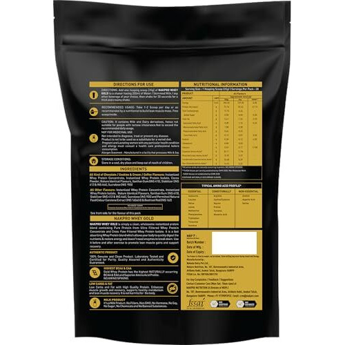 Nakpro Gold Whey Protein Concentrate & Isolate 1Kg Chocolate | 25.5G Protein, Trustified Certified Supplement Powder | Fast Absorbing Whey Protein Powder