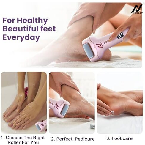 Nexlev Foot Callus Remover | Electric Scrubber & Shaver For Dead, Hard & Cracked Skin | Professional Pedicure At Home | Waterproof | Type C | 3 Crystal Quartz Heads | For Men And Women| Cr-01
