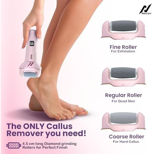 Nexlev Foot Callus Remover | Electric Scrubber & Shaver For Dead, Hard & Cracked Skin | Professional Pedicure At Home | Waterproof | Type C | 3 Crystal Quartz Heads | For Men And Women| Cr-01