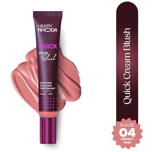 Hilary Rhoda Quick Cream Blush | Highly Pigmented & Dewy Finish | Long-Lasting | Buildable Coverage | Weightless & Easy To Apply | Cream Blush | 20Ml (Perfect Pink - Shade 04)