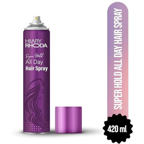 Hilary Rhoda Super Hold All Day Hair Spray | Lasts All Day Long & Ultra Strong Hold | No Residue & Sweat-Proof Hair Spray | 420Ml