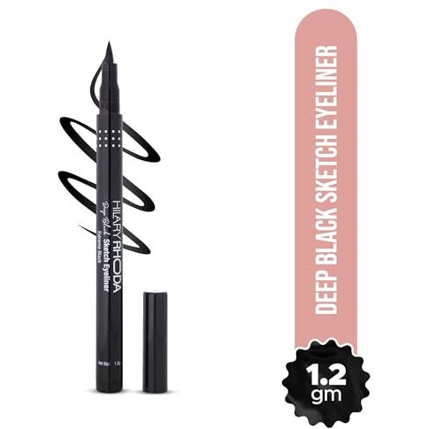 Hilary Rhoda Deep Black Sketch Eyeliner | Waterproof & Smudge-Proof Eyeliner | Deep Black & Long-Lasting | Single-Stroke Application | 1.2G
