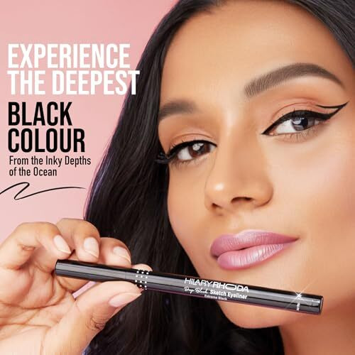 Hilary Rhoda Deep Black Sketch Eyeliner | Waterproof & Smudge-Proof Eyeliner | Deep Black & Long-Lasting | Single-Stroke Application | 1.2G