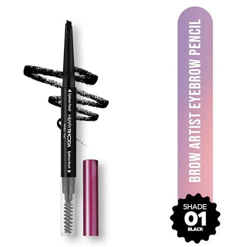 Hilary Rhoda Brow Artist Eyebrow Pencil | Dual-Ended & Natural Finish | Smudge-Proof & Long-Lasting Eyebrow Pencil | 0.3G (Black-Shade 01)