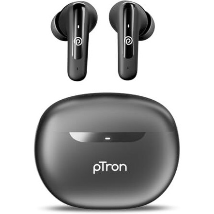 Ptron Bassbuds Astra In-Ear Tws Earbuds With Stereo Sound, 34Hrs Playtime, Stereo Calls, Bluetooth V5.3 Headphones With Quick Pairing, Touch Control, Voice Assistant, Type C Charging & Ipx4 (Black)