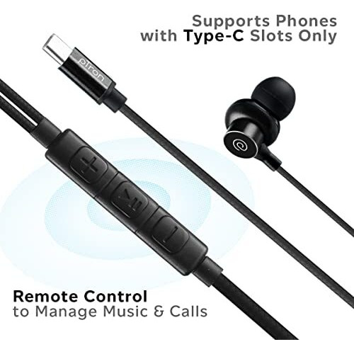 Ptron Boom Buddy In Ear Wired Headphones With Mic, Type-C Audio Connector, Immersive Stereo Sound With Deep Bass, 14Mm Large Dynamic Drivers & 1.2M Nylon Braided Cable (Jet Black)