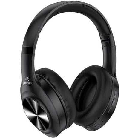 Ptron Studio Pro 65Hrs Playtime Wireless Over-Ear Headphones With Mic, 45Ms Low-Latency Gaming, Deep Bass, Bt5.3 Quick Connect, Dual Device Pairing, Voice Assistant & Type-C Fast Charging (Black)