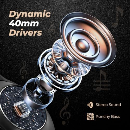 Ptron Studio Pro 65Hrs Playtime Wireless Over-Ear Headphones With Mic, 45Ms Low-Latency Gaming, Deep Bass, Bt5.3 Quick Connect, Dual Device Pairing, Voice Assistant & Type-C Fast Charging (Black)