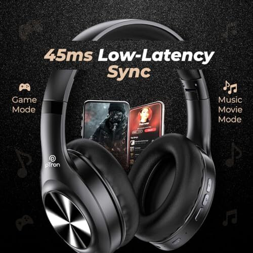 Ptron Studio Pro 65Hrs Playtime Wireless Over-Ear Headphones With Mic, 45Ms Low-Latency Gaming, Deep Bass, Bt5.3 Quick Connect, Dual Device Pairing, Voice Assistant & Type-C Fast Charging (Black)