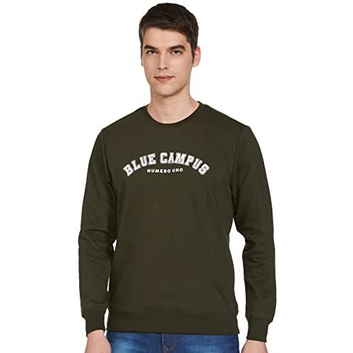 Numero Uno Men's Fleece Regular Crew Neck Sweatshirt (Kmssfc43-Olive-L_Olive_Large)