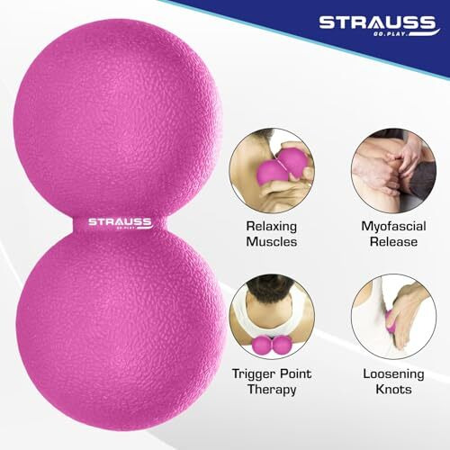 Strauss Yoga & Lacrosse Massage Dual Peanut Shaped Ball | Ideal For Physiotherapy, Deep Tissue Massage, Trigger Point Therapy, Muscle Knots | High-Density Roller & Acupressure Ball For Myofascial Release & Pain Relief, (Pink)