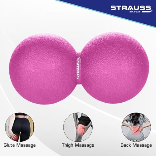 Strauss Yoga & Lacrosse Massage Dual Peanut Shaped Ball | Ideal For Physiotherapy, Deep Tissue Massage, Trigger Point Therapy, Muscle Knots | High-Density Roller & Acupressure Ball For Myofascial Release & Pain Relief, (Pink)
