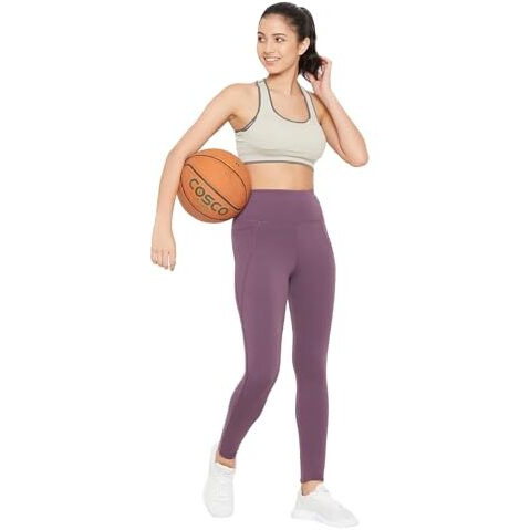 Clovia Women's Feather Feel High Rise 3 Pocket Tights (Ab0091R15_Purple_L)