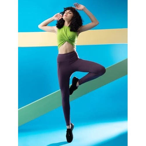 Clovia Women's Feather Feel High Rise 3 Pocket Tights (Ab0091R15_Purple_L)