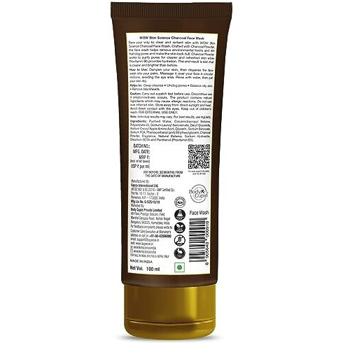 Wow Skin Science Charcoal Face Wash | Detoxifies Skin | Unclogs Pores | Lifts Of Pollutants & Dirt