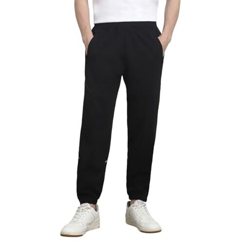 Nobero Men's Straight Sweatpants (1M-Bwjg-R0137_Black, Mid Rise, Xl