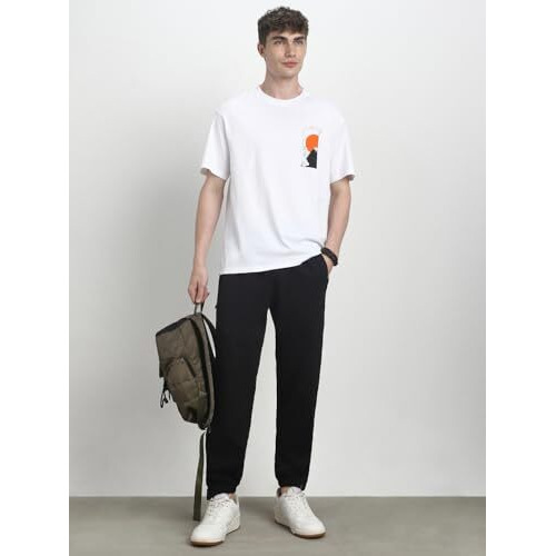 Nobero Men's Straight Sweatpants (1M-Bwjg-R0137_Black, Mid Rise, Xl