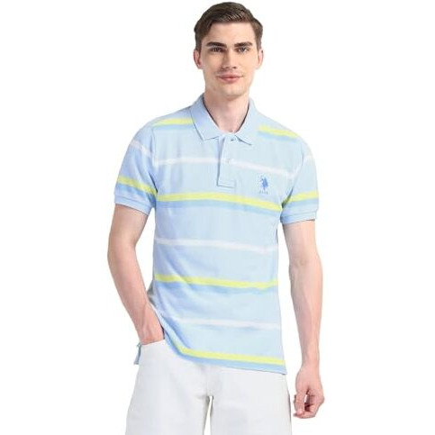 U.S.Polo Assn. Men's Striped Fitted Polo Shirt (Ustsh2118 Blue