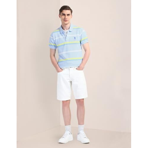 U.S.Polo Assn. Men's Striped Fitted Polo Shirt (Ustsh2118 Blue