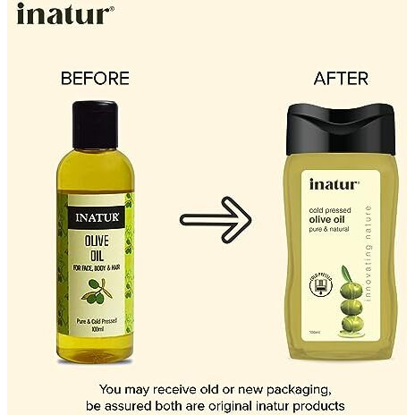 Inatur Olive Oil 100Ml - Organic, Cold-Pressed, 100% Pure | For Skin, Face And Hair Care | Safe For Babies | Body Oil, Suitable For All Skin Types