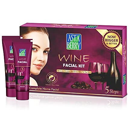 Astaberry Wine Mini Facial Kit, 5 Step For Skin Glowing | Ultimate Glow | Removes Wrinkle & Dark Spot | Restores Skin Nutrients | Reduced Pigmentation | For Women -100 Gm