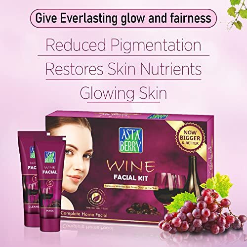 Astaberry Wine Mini Facial Kit, 5 Step For Skin Glowing | Ultimate Glow | Removes Wrinkle & Dark Spot | Restores Skin Nutrients | Reduced Pigmentation | For Women -100 Gm