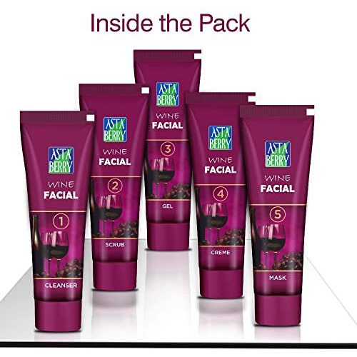 Astaberry Wine Mini Facial Kit, 5 Step For Skin Glowing | Ultimate Glow | Removes Wrinkle & Dark Spot | Restores Skin Nutrients | Reduced Pigmentation | For Women -100 Gm