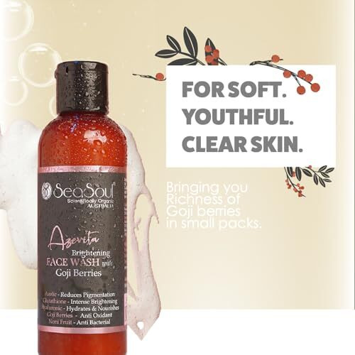 Seasoul Brightening Face Wash, 100Ml  Deep Cleansing Facial Cleanser With Glutathione, Azelaic Acid, Hyaluronic Acid & Goji Berries  Removes Makeup, Dirt & Excess Oil  For Glowing Skin & All Skin Types