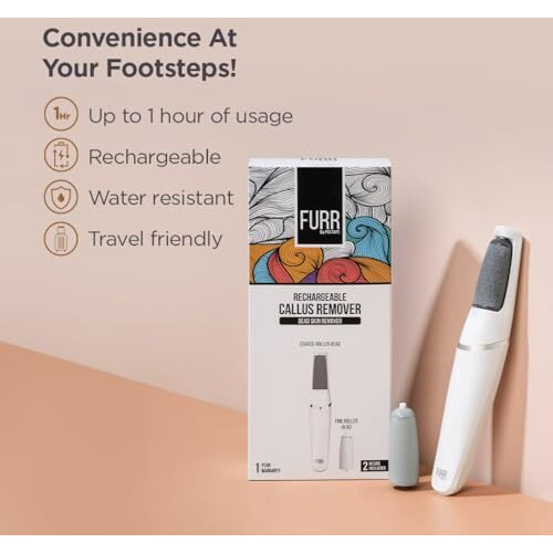 Furr Rechargeable Callus Remover For Feet | Foot Scrubber For Dead Skin | 2 Speed Modes | 2 Roller Heads For Scrubbing & Exfoliation | 1 Year Warranty | 1 Hour Batter Life | Water Resistant