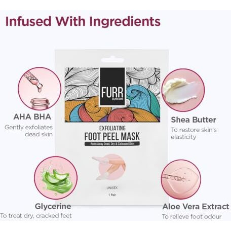 Furr Glycolic Acid & Salicylic Acid Peeling & Exfoliating Foot Mask | Reduces Dry Skin & Hard Calluses| Exfoliates,Moisturizes & Hydrates Feet | Nourishing Foot Mask | Fits Like Socks | Unisex