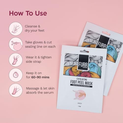 Furr Glycolic Acid & Salicylic Acid Peeling & Exfoliating Foot Mask | Reduces Dry Skin & Hard Calluses| Exfoliates,Moisturizes & Hydrates Feet | Nourishing Foot Mask | Fits Like Socks | Unisex