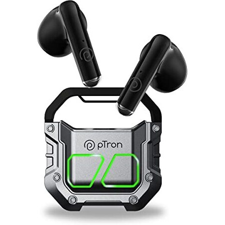 Ptron Bassbuds Xtreme Truly Wireless In Ear Earbuds With Mic, 32Hrs Playtime, Bluetooth Headphones 5.3, 13Mm Driver, Stereo Calls Tws Earbuds, Deep Bass, Ipx4 & Type-C Fast Charging (Grey/Black)